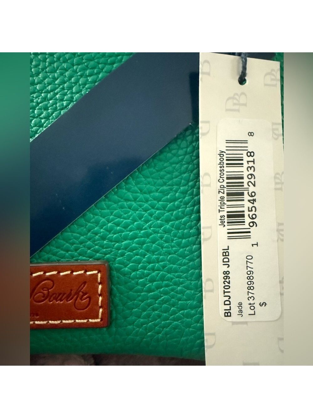 New York Jets Dooney & Bourke 3 Zip Pebbled Leather Crossbody Bag Jade $178 NWT - Picture 6 of 8